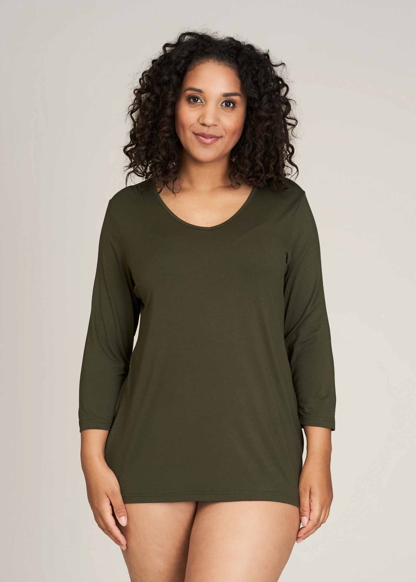 Sandgaard T-shirt med 3/4 ærmer T-Shirt Khakigreen